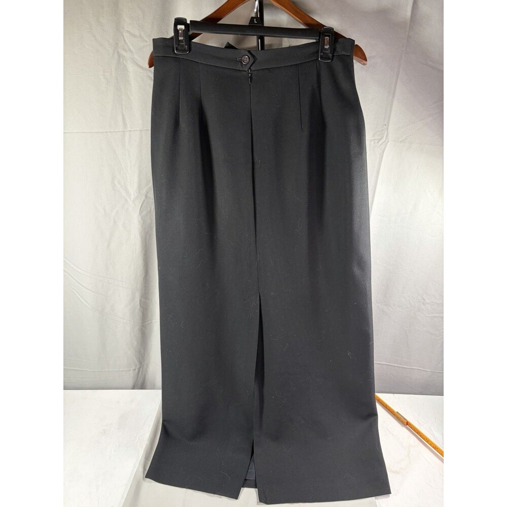 Talbots Size 12 Black 100% Wool Lined Long Skirt  Back Zip And Double Button USA